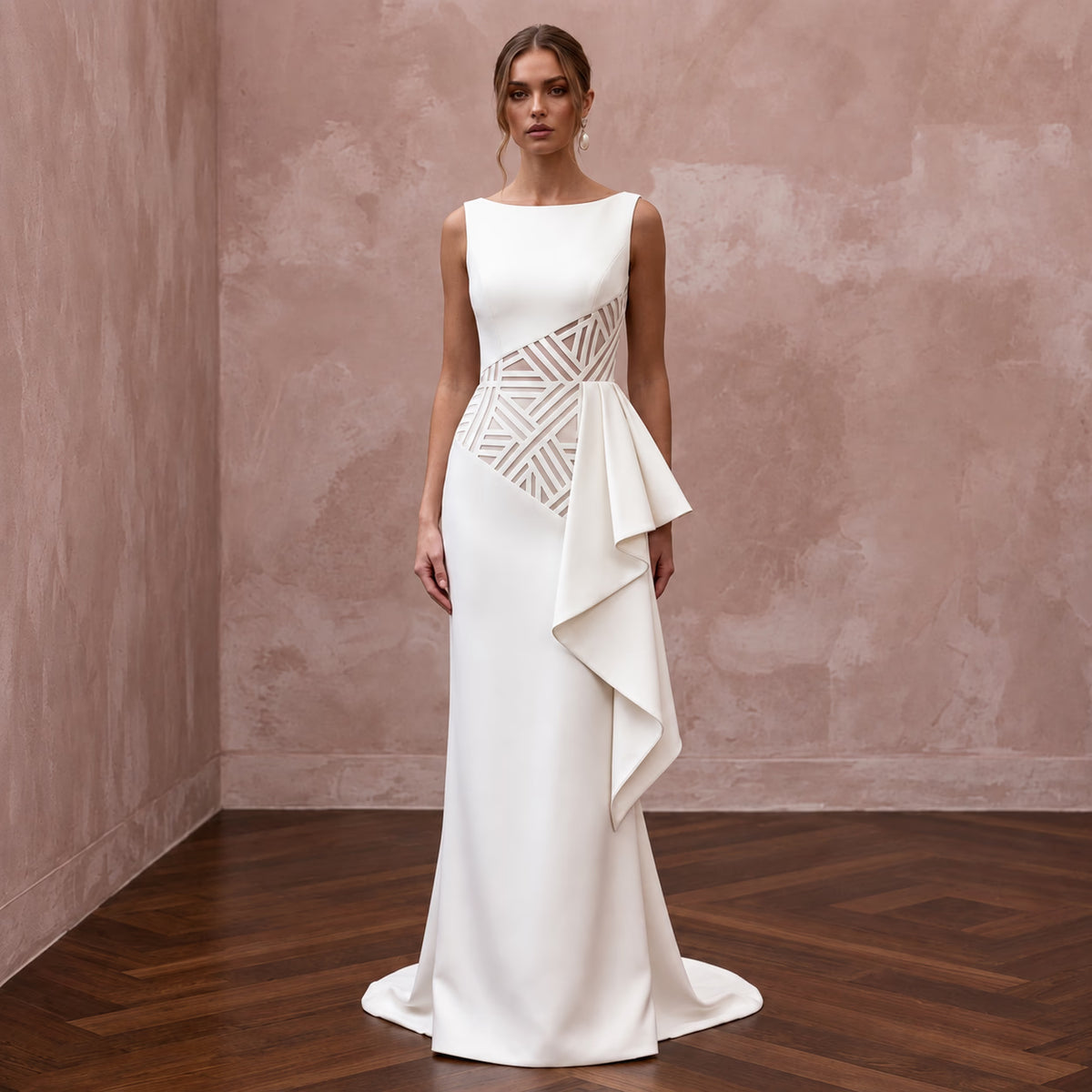 Sophisticated Ivory Matte Mikado Column Bridal Dress for Museum Elopement - Apparel & Accessories > Clothing > Wedding & Bridal Party Dresses > Wedding Dresses - Mignonette Bridal Main image