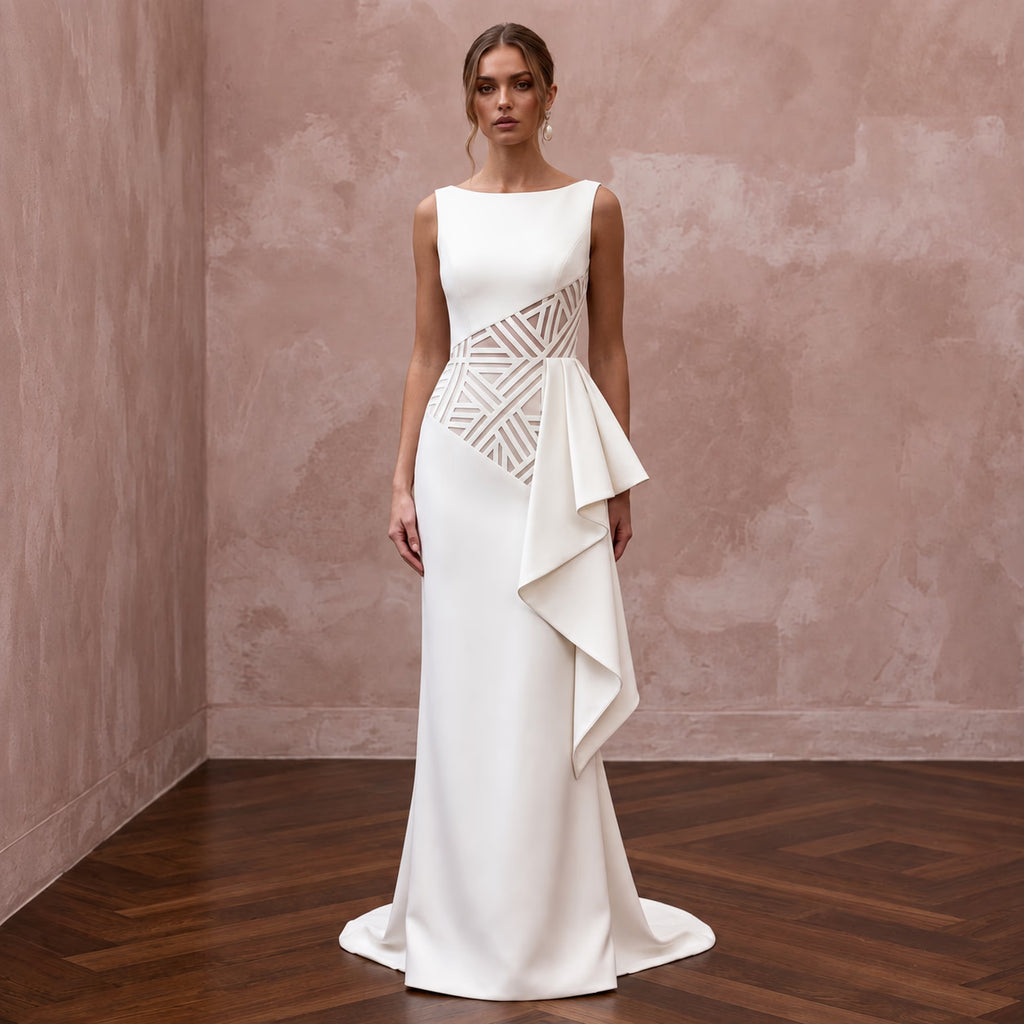 Sophisticated Ivory Matte Mikado Column Bridal Dress for Museum Elopement