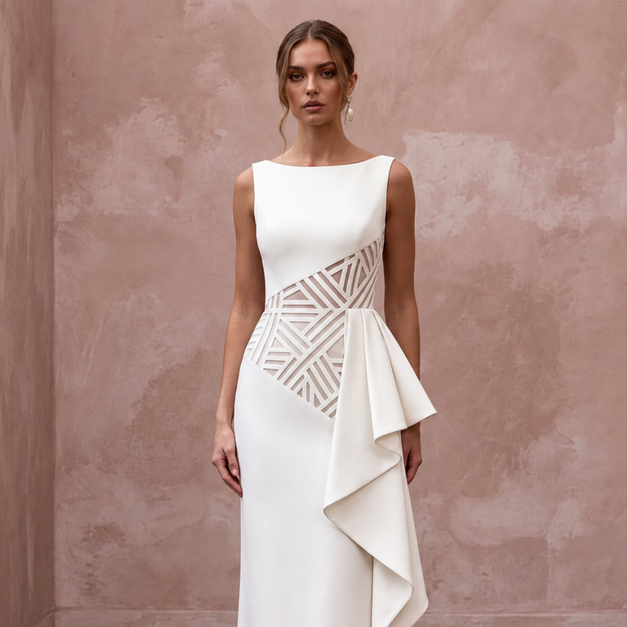 Sophisticated Ivory Matte Mikado Column Bridal Dress for Museum Elopement