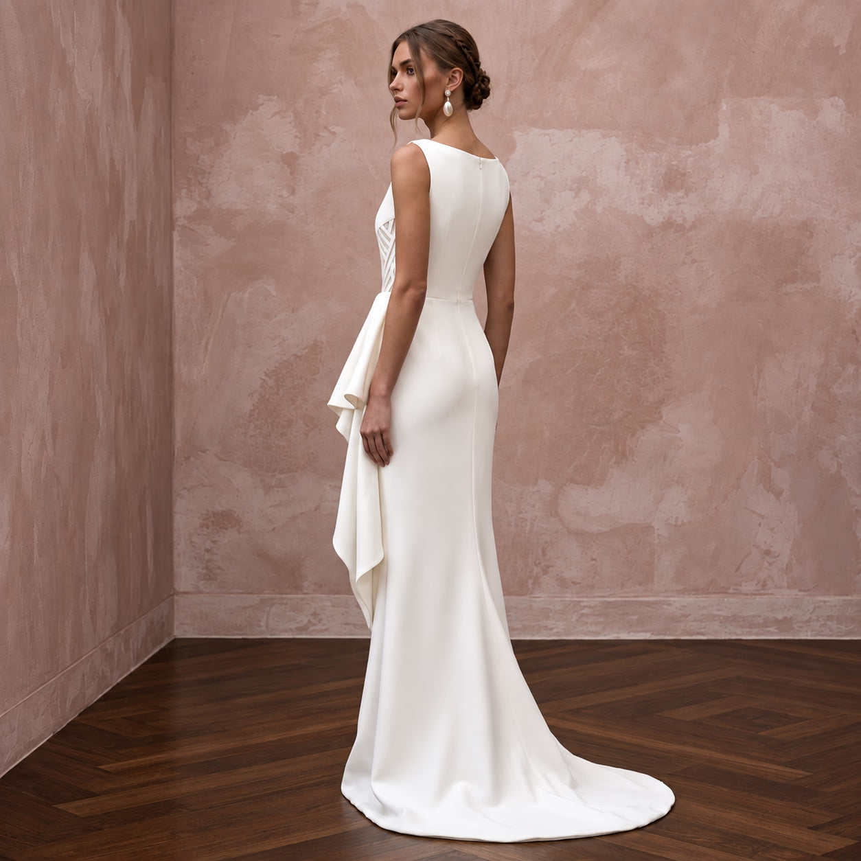 Sophisticated Ivory Matte Mikado Column Bridal Dress for Museum Elopement Secondary image