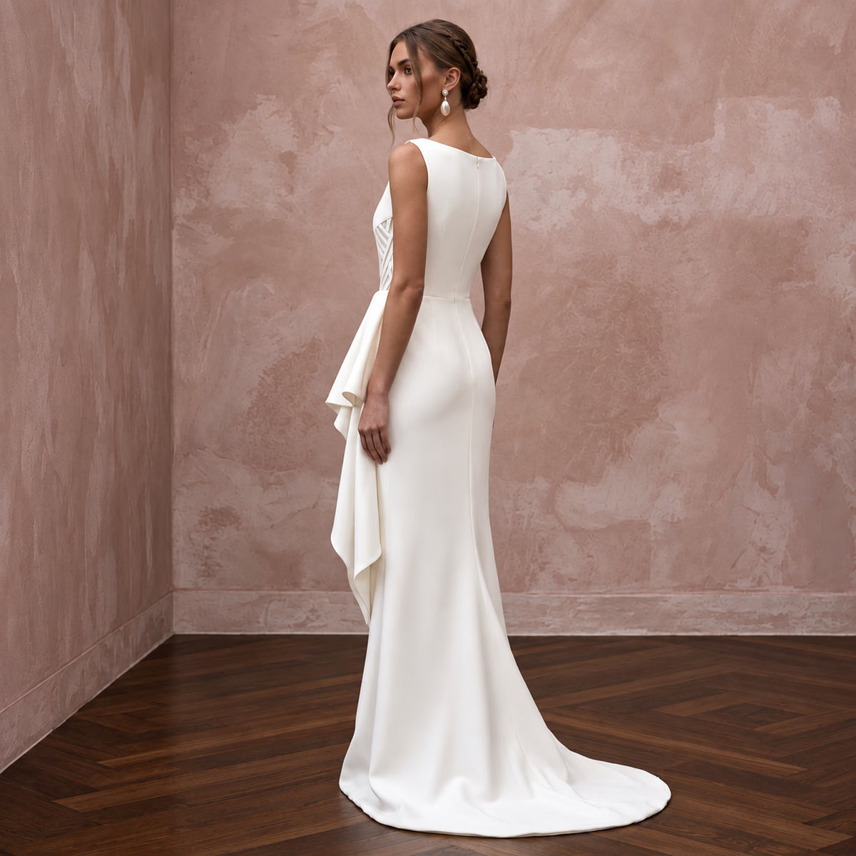 Sophisticated Ivory Matte Mikado Column Bridal Dress for Museum Elopement