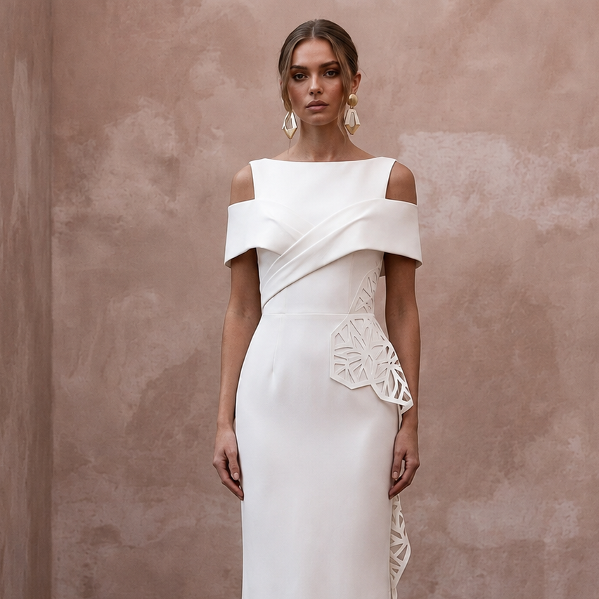 Sophisticated Ivory Matte Mikado Column for Museum Elopement