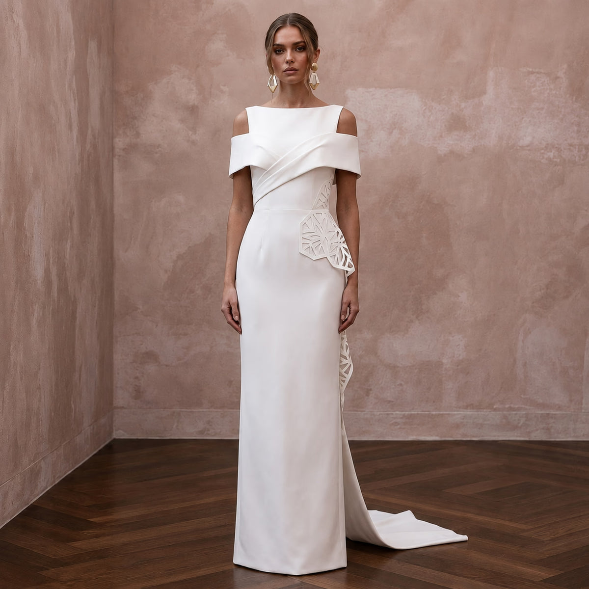 Sophisticated Ivory Matte Mikado Column for Museum Elopement - Apparel & Accessories > Clothing > Wedding & Bridal Party Dresses > Wedding Dresses - Mignonette Bridal Main image