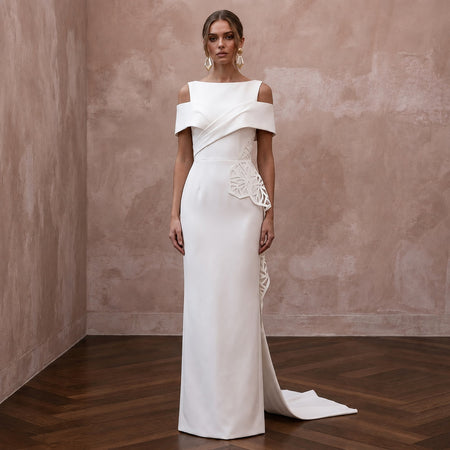 Sophisticated Ivory Matte Mikado Column for Museum Elopement - Apparel & Accessories > Clothing > Wedding & Bridal Party Dresses > Wedding Dresses - Mignonette Bridal