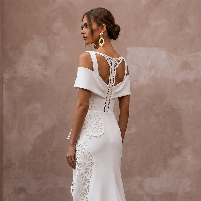 Sophisticated Ivory Matte Mikado Column for Museum Elopement