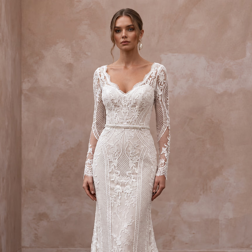 Sophisticated Lace Wedding Dress with Long Sleeves