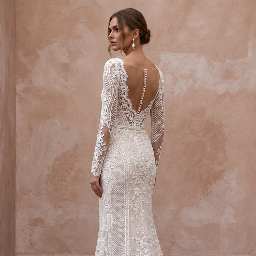 Sophisticated Lace Wedding Dress with Long Sleeves