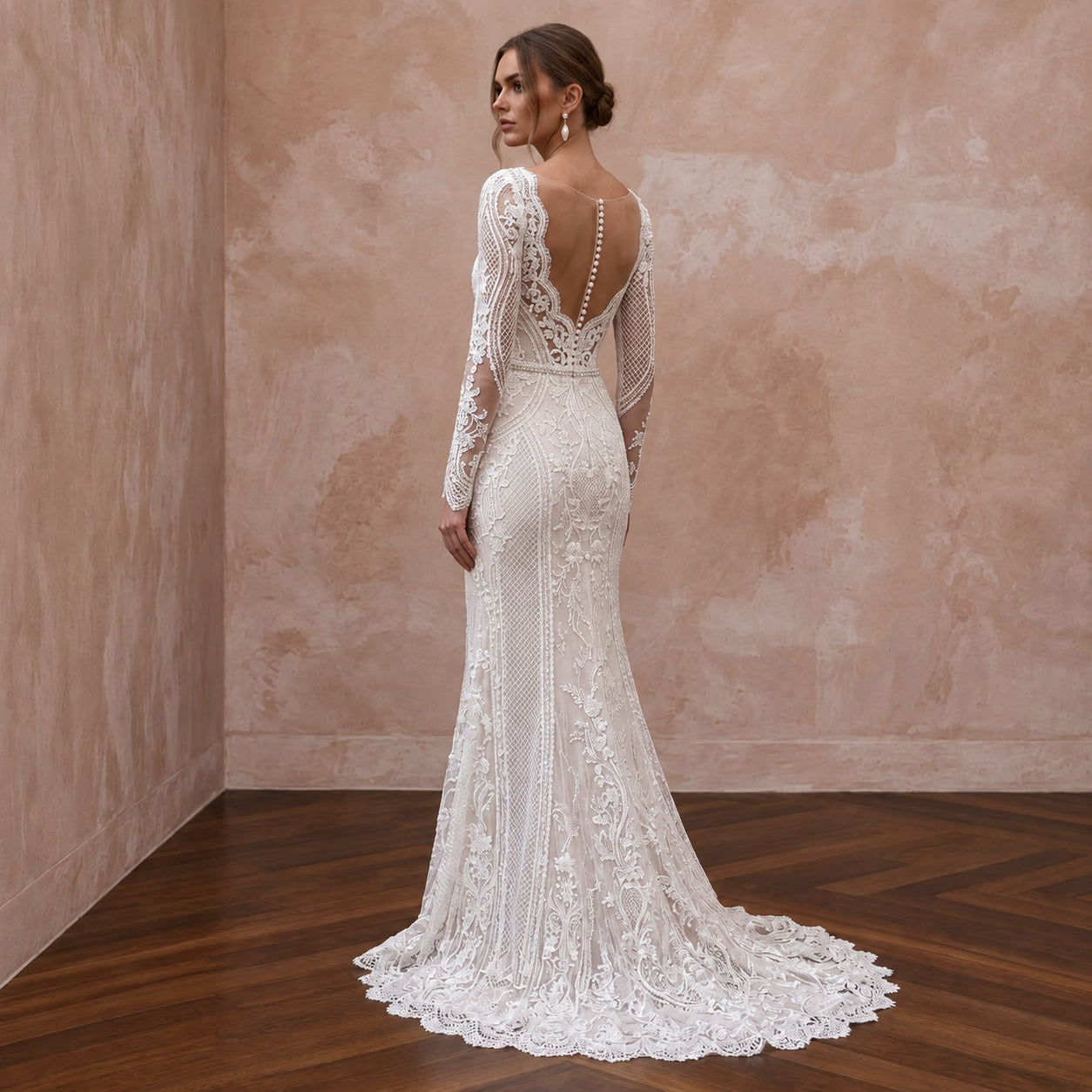 Sophisticated Lace Wedding Dress with Long Sleeves Secondary image