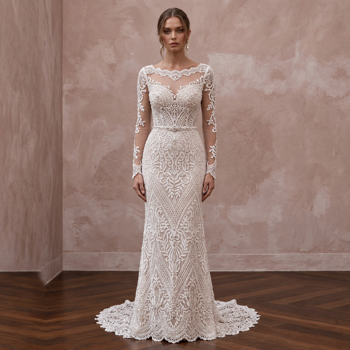 Sophisticated Lace Wedding Gown for a Formal Second Wedding - Apparel & Accessories > Clothing > Wedding & Bridal Party Dresses > Wedding Dresses - Mignonette Bridal Main image