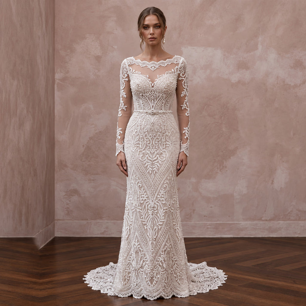 Sophisticated Lace Wedding Gown for a Formal Second Wedding
