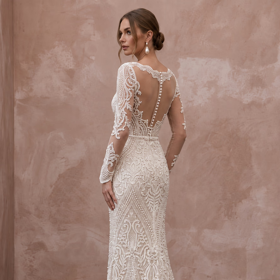 Sophisticated Lace Wedding Gown for a Formal Second Wedding