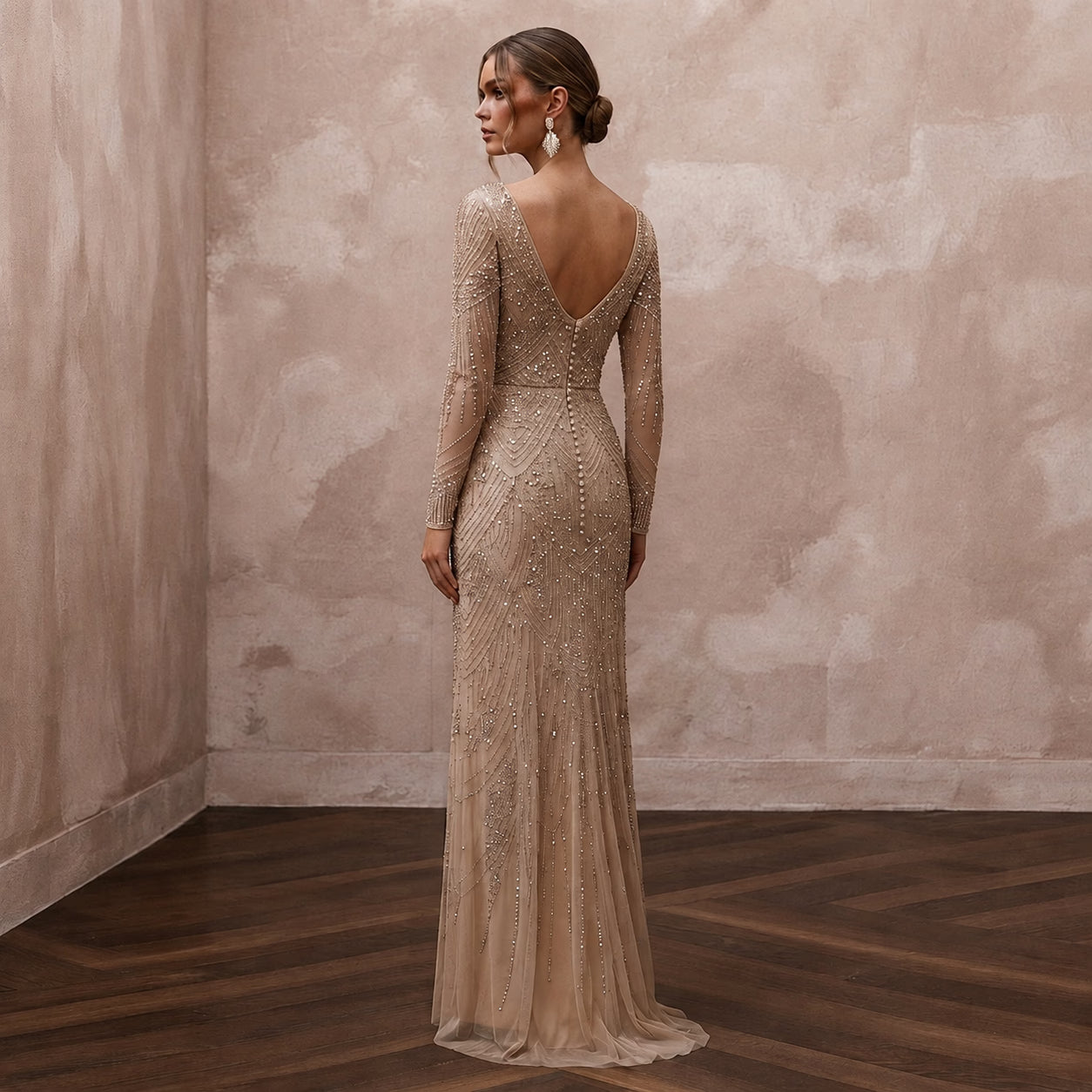 Sophisticated Nude Sequin Mesh Dress for Yacht Reception Secondary image
