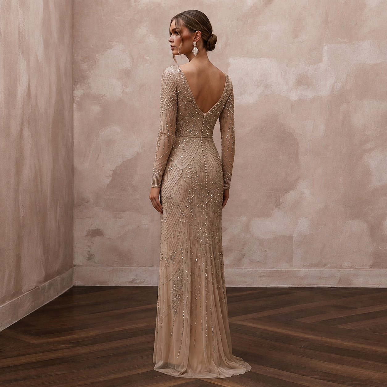 Sophisticated Nude Sequin Mesh Dress for Yacht Reception Secondary image