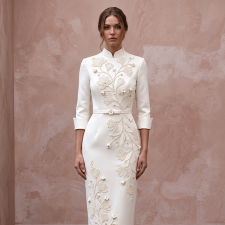 Sophisticated Off-White Satin Pencil Bridal Dress for Civil Ceremony