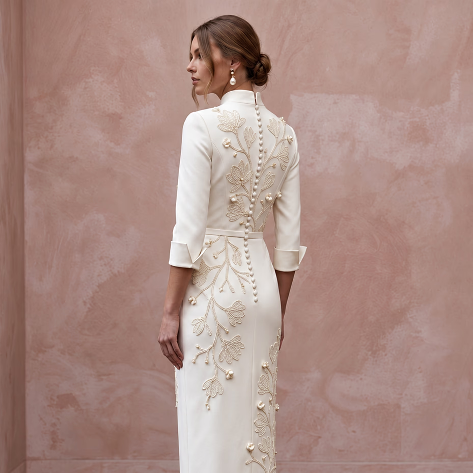 Sophisticated Off-White Satin Pencil Bridal Dress for Civil Ceremony