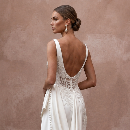 Sophisticated Off-White Satin Pencil Dress for Civil Ceremony