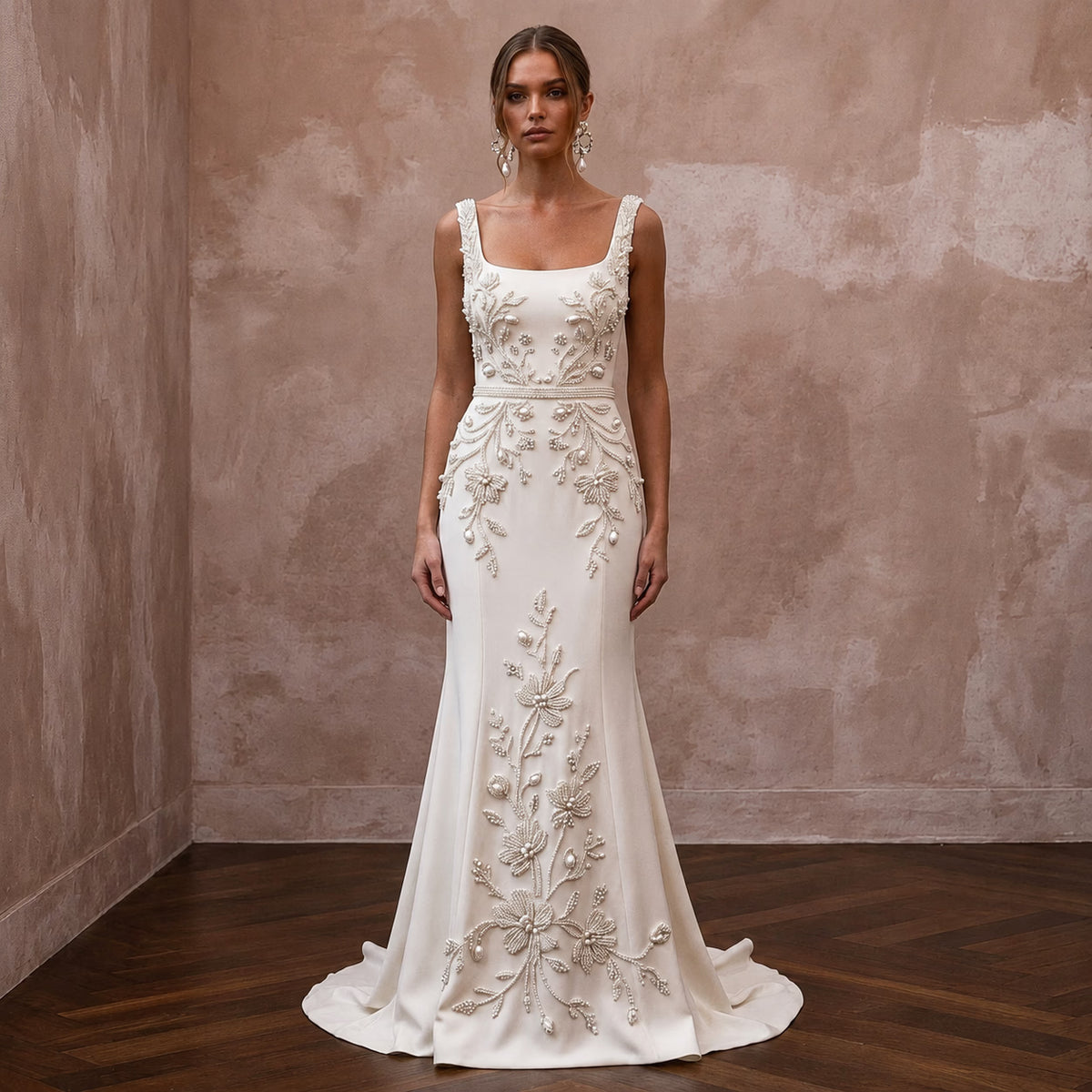 Sophisticated Wedding Dresses with Hand - Beaded Floral Patterns - Apparel & Accessories > Clothing > Wedding & Bridal Party Dresses > Wedding Dresses - Mignonette Bridal Main image