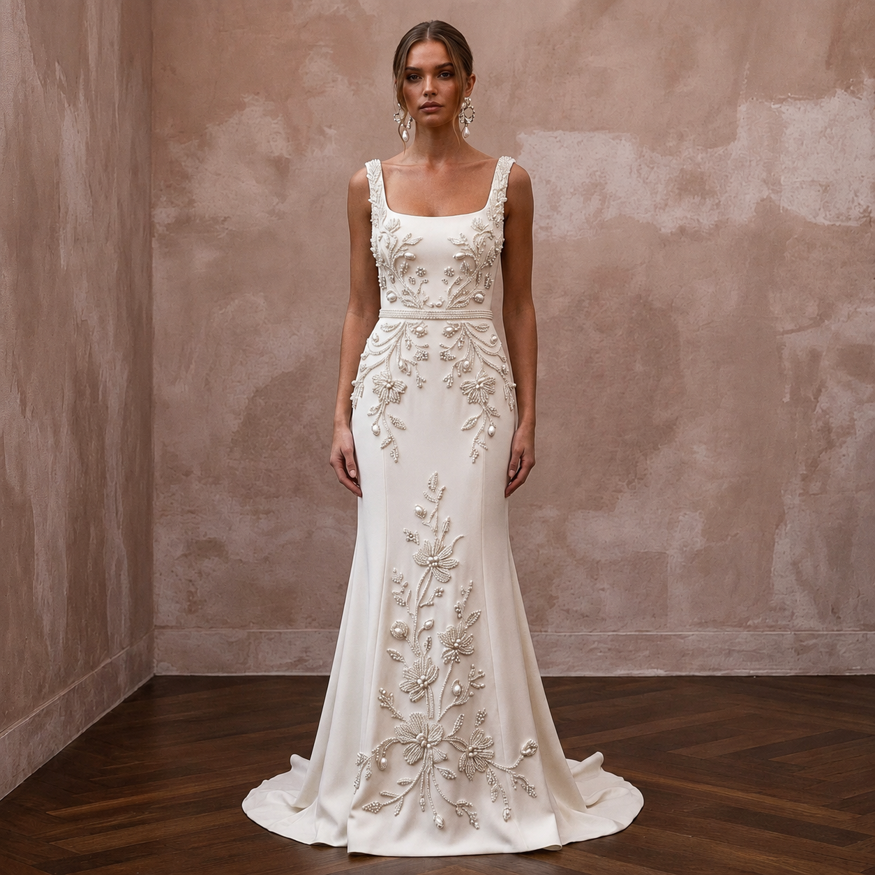 Sophisticated Wedding Dresses with Hand-Beaded Floral Patterns