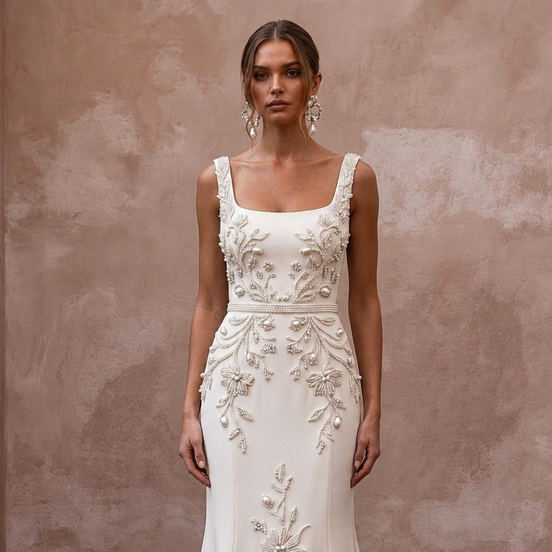 Sophisticated Wedding Dresses with Hand-Beaded Floral Patterns