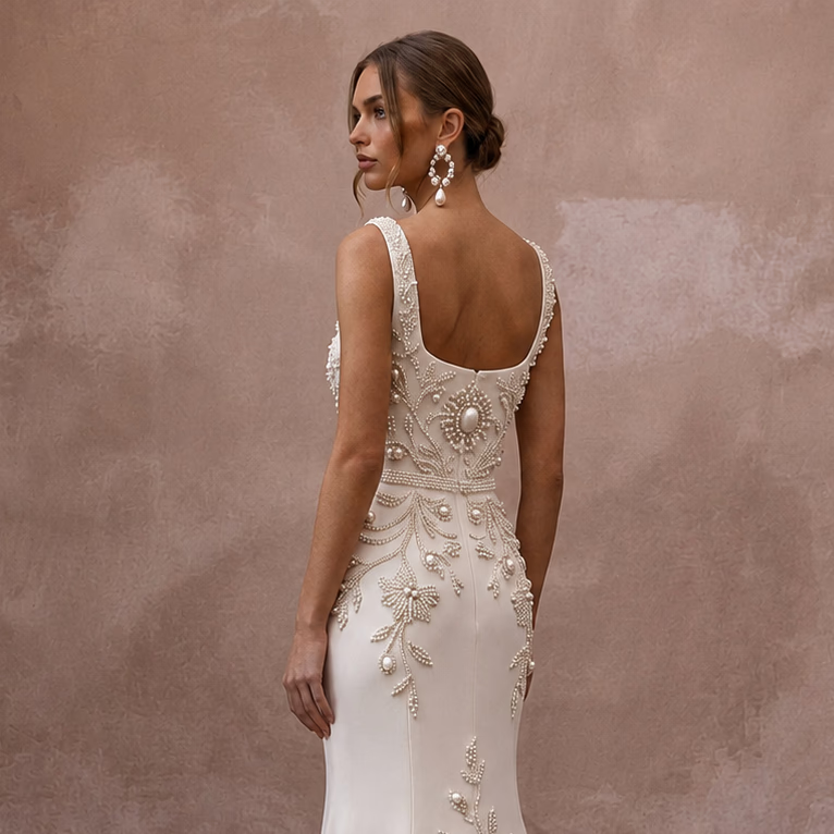 Sophisticated Wedding Dresses with Hand - Beaded Floral Patterns - Apparel & Accessories > Clothing > Wedding & Bridal Party Dresses > Wedding Dresses - Mignonette Bridal