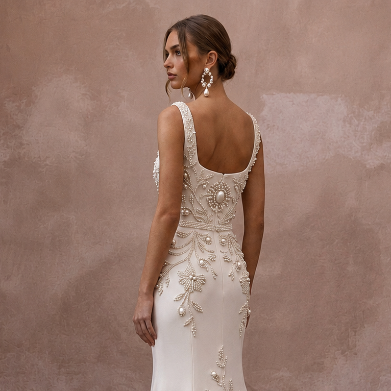 Sophisticated Wedding Dresses with Hand-Beaded Floral Patterns