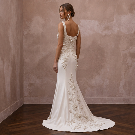 Sophisticated Wedding Dresses with Hand-Beaded Floral Patterns