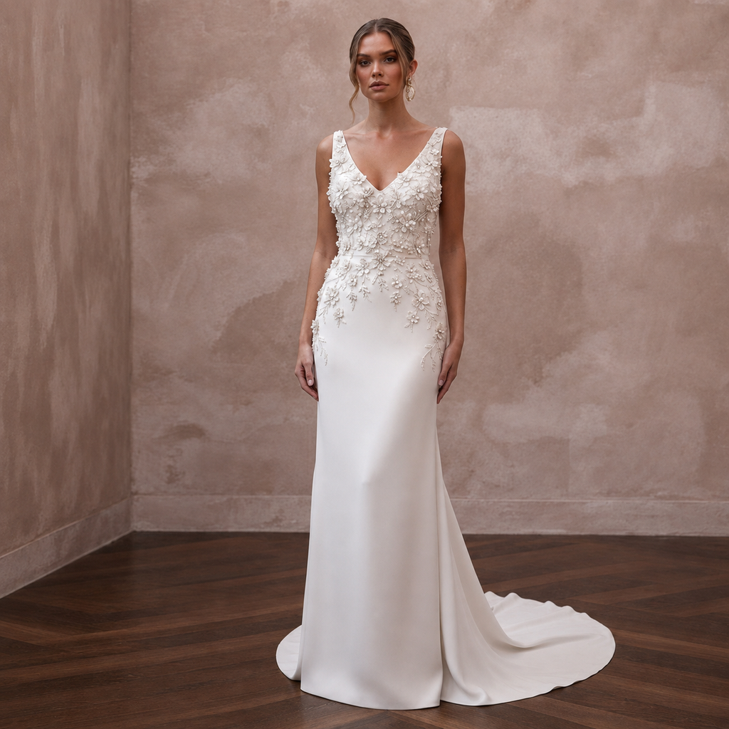 Sophisticated Wedding Dresses with Handcrafted Floral Beading