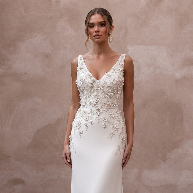 Sophisticated Wedding Dresses with Handcrafted Floral Beading
