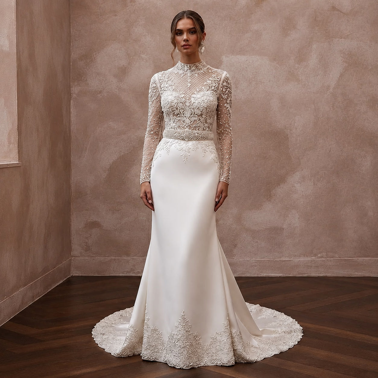 Sophisticated Wedding Dresses with Handcrafted Pearl Embroidery - Apparel & Accessories > Clothing > Wedding & Bridal Party Dresses > Wedding Dresses - Mignonette