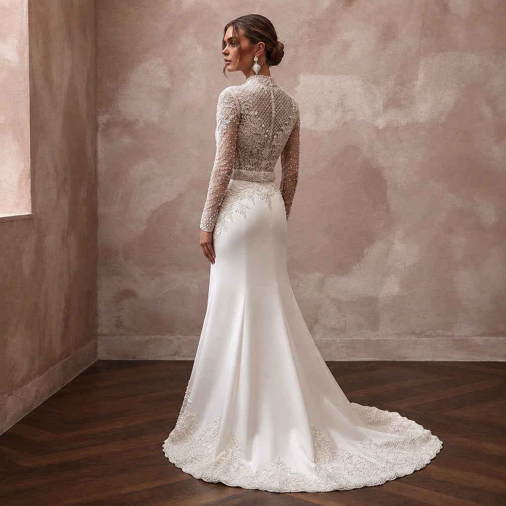 Sophisticated Wedding Dresses with Handcrafted Pearl Embroidery - Apparel & Accessories > Clothing > Wedding & Bridal Party Dresses > Wedding Dresses - Mignonette