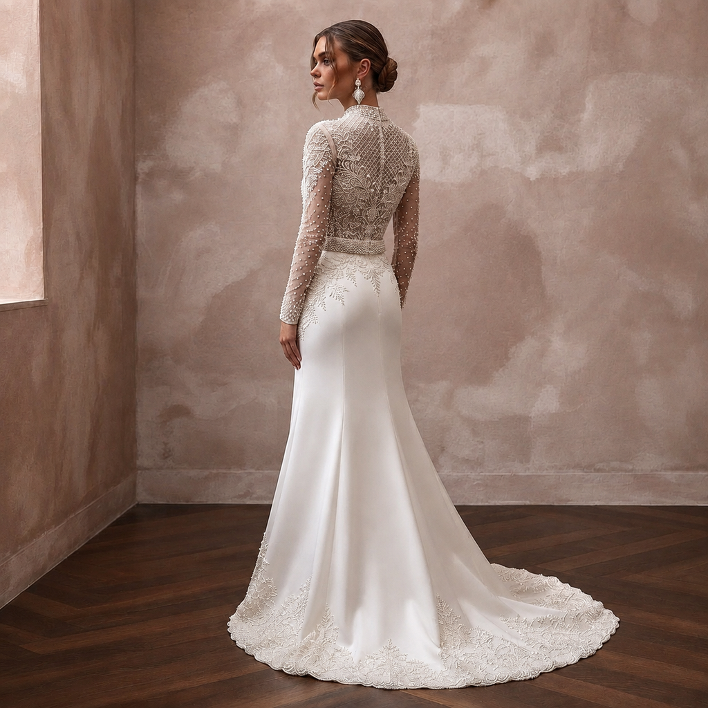 Sophisticated Wedding Dresses with Handcrafted Pearl Embroidery