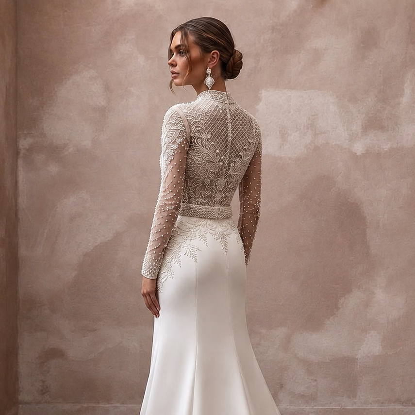 Sophisticated Wedding Dresses with Handcrafted Pearl Embroidery - Apparel & Accessories > Clothing > Wedding & Bridal Party Dresses > Wedding Dresses - Mignonette