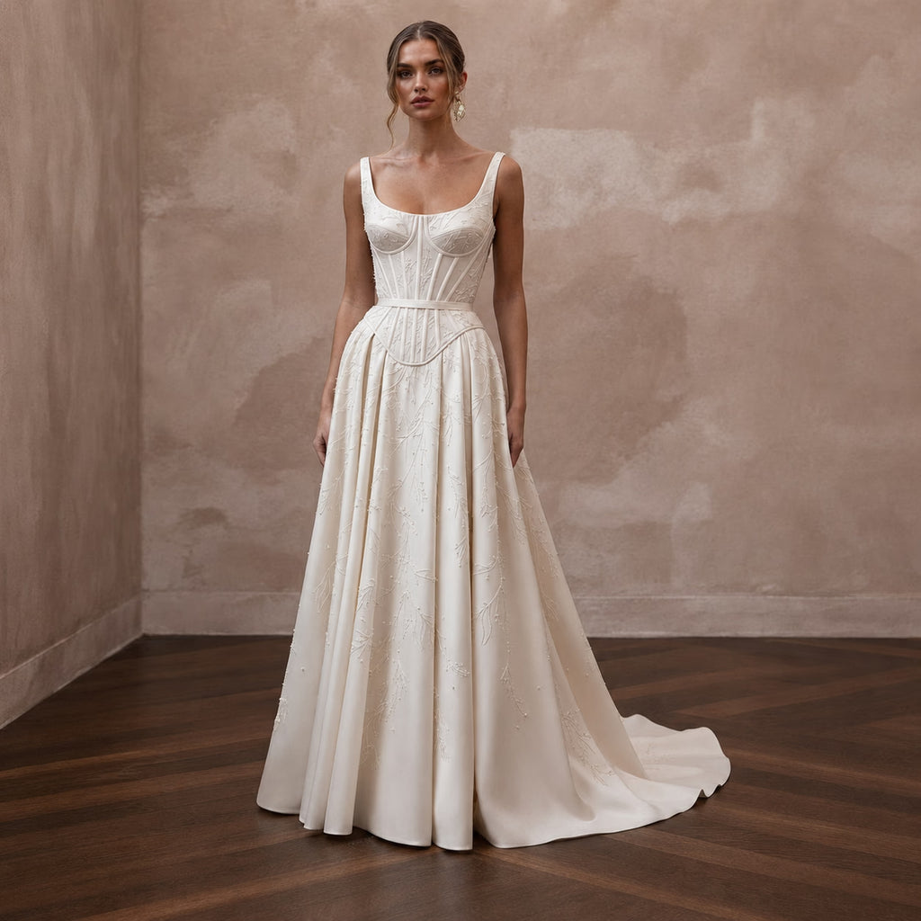 Sophisticated Wedding Dresses with Sculpted Corset Waists - Apparel & Accessories > Clothing > Wedding & Bridal Party Dresses > Wedding Dresses - Mignonette