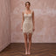 Sparkling Champagne Beaded Fringe Mini Bridal Gown for Cocktail Hour