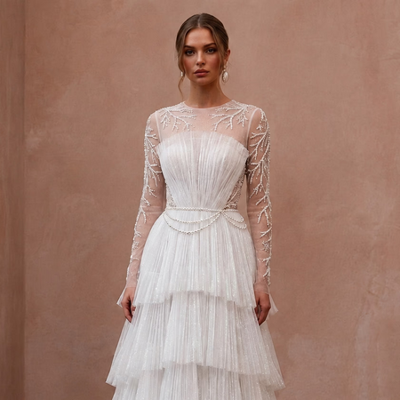 Sparkling White Iridescent Tulle Dress for Winter Wonderland Elopement - Apparel & Accessories > Clothing > Wedding & Bridal Party Dresses > Wedding Dresses - Mignonette Bridal