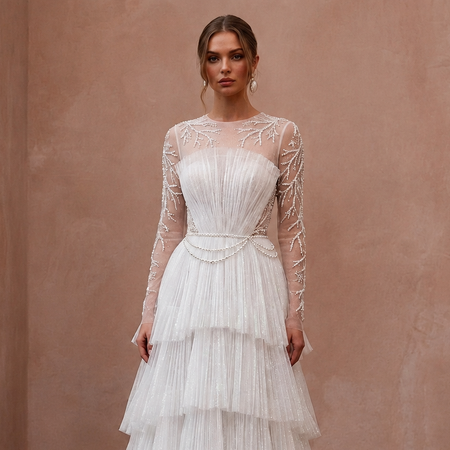 Sparkling White Iridescent Tulle Dress for Winter Wonderland Elopement