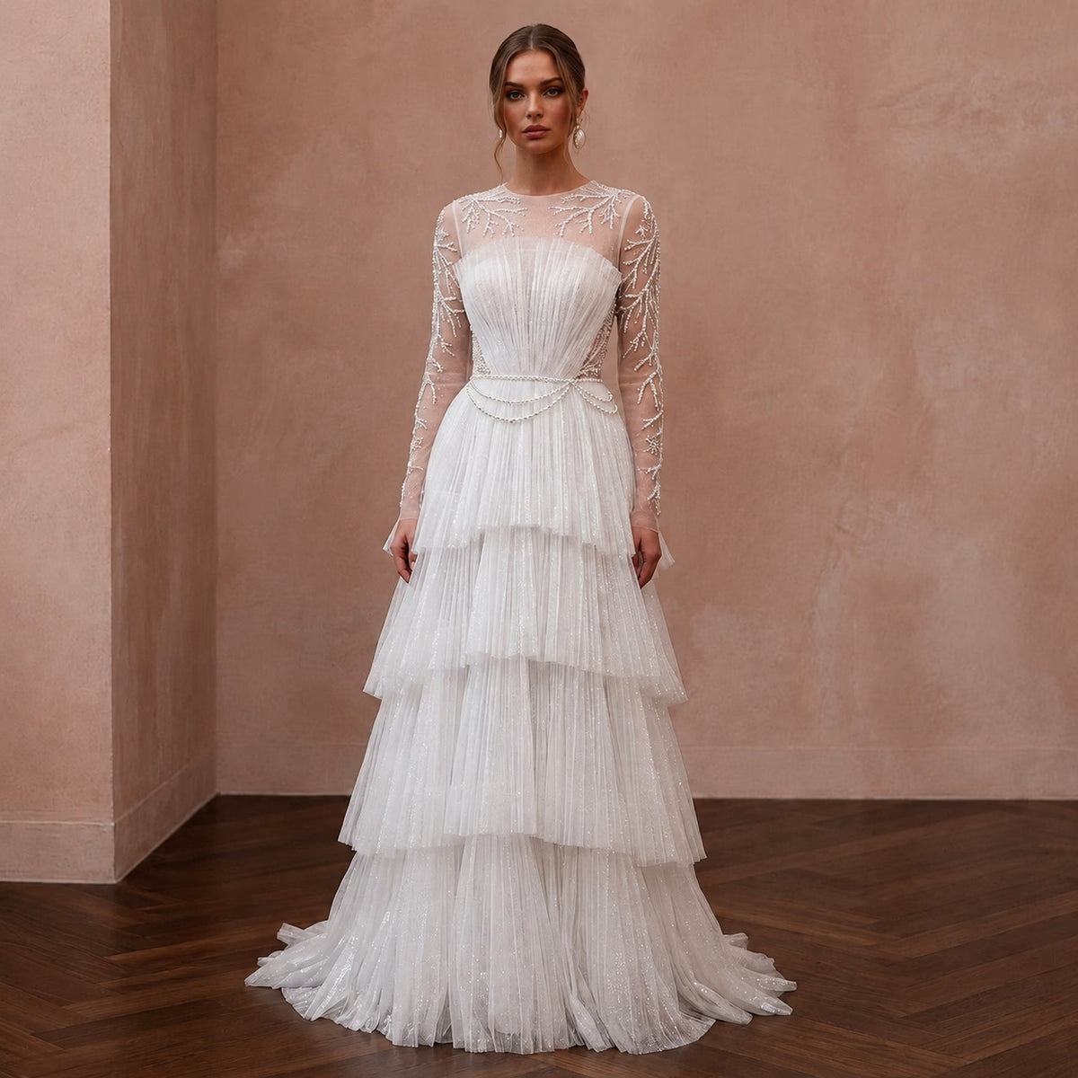Sparkling White Iridescent Tulle Dress for Winter Wonderland Elopement - Apparel & Accessories > Clothing > Wedding & Bridal Party Dresses > Wedding Dresses - Mignonette Bridal