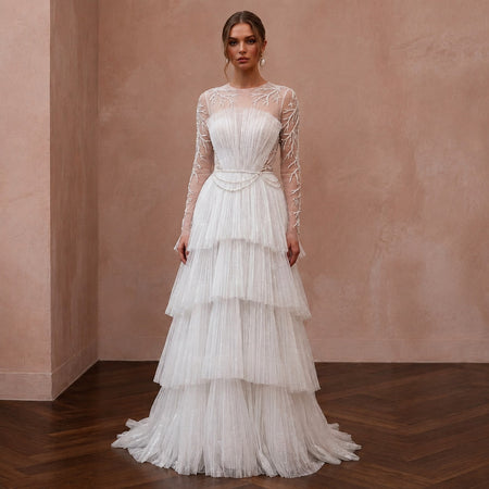 Sparkling White Iridescent Tulle Dress for Winter Wonderland Elopement - Apparel & Accessories > Clothing > Wedding & Bridal Party Dresses > Wedding Dresses - Mignonette Bridal