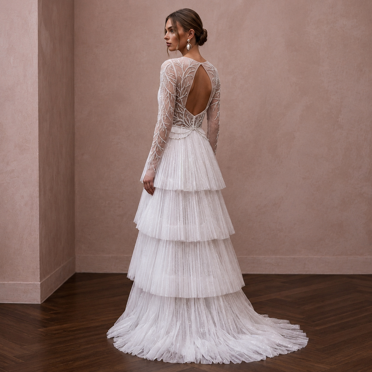 Sparkling White Iridescent Tulle Dress for Winter Wonderland Elopement