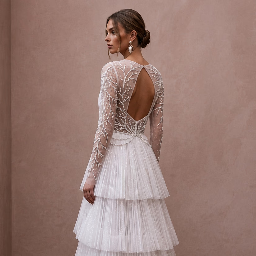 Sparkling White Iridescent Tulle Dress for Winter Wonderland Elopement - Apparel & Accessories > Clothing > Wedding & Bridal Party Dresses > Wedding Dresses - Mignonette Bridal