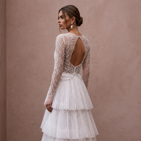 Sparkling White Iridescent Tulle Dress for Winter Wonderland Elopement