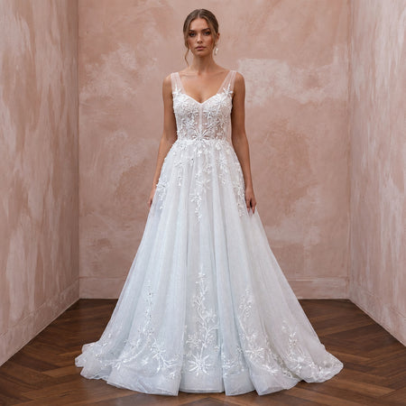 Sparkling White Iridescent Tulle Wedding Dress for Winter Wonderland Elopement