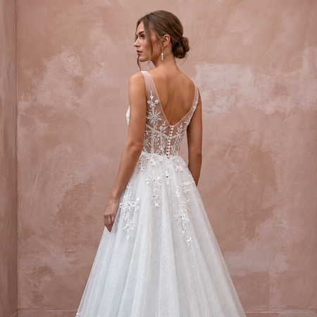 Sparkling White Iridescent Tulle Wedding Dress for Winter Wonderland Elopement