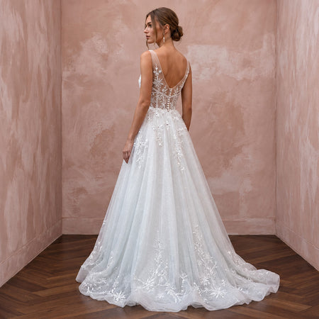 Sparkling White Iridescent Tulle Wedding Dress for Winter Wonderland Elopement
