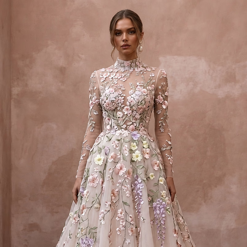 Spring Wedding Dresses with Bloom - Inspired Embroidery - Apparel & Accessories > Clothing > Wedding & Bridal Party Dresses > Wedding Dresses - Mignonette