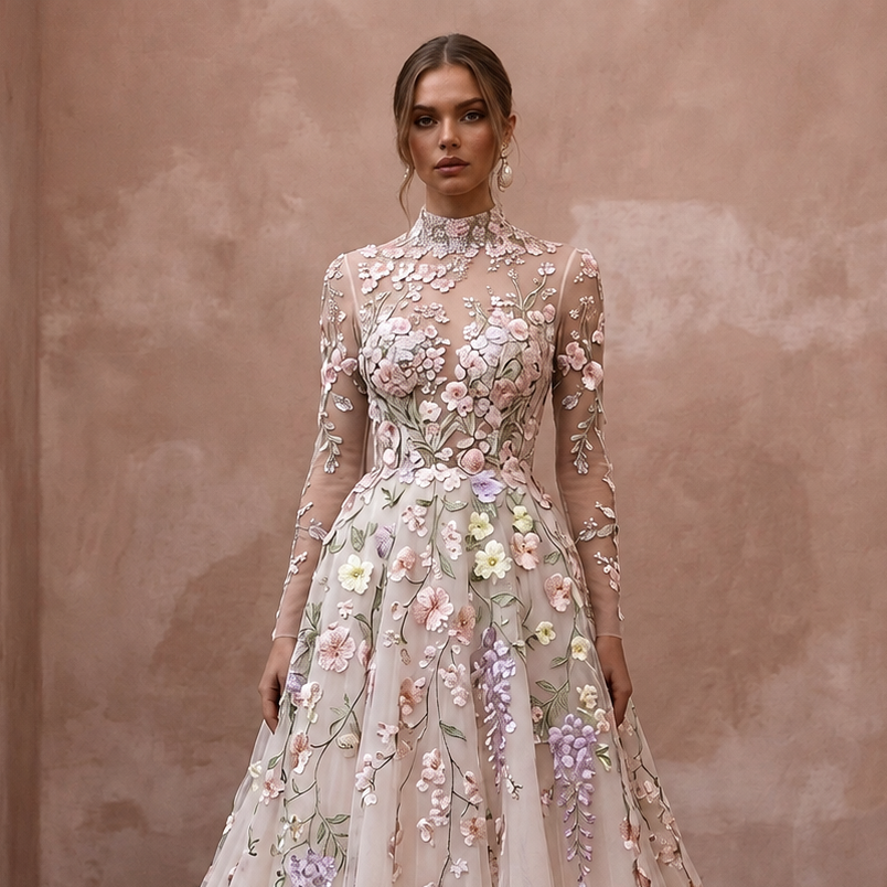 Spring Wedding Dresses with Bloom-Inspired Embroidery