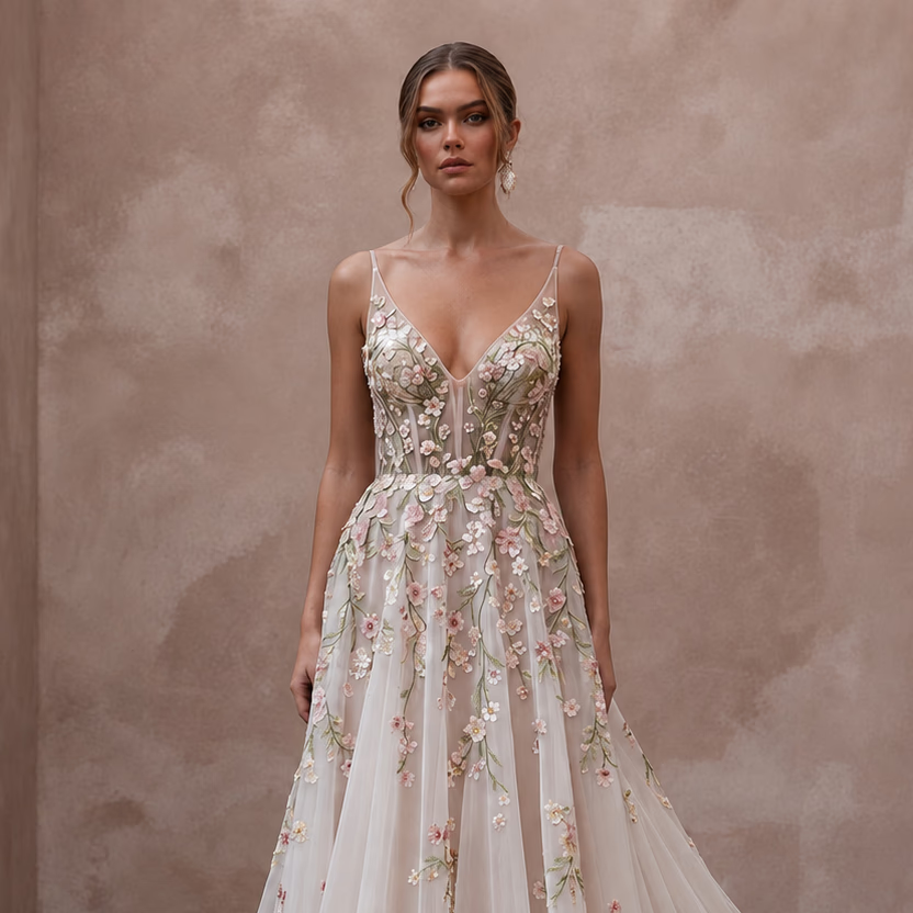 Spring Wedding Dresses with Bloom - Inspired Embroidery - Apparel & Accessories > Clothing > Wedding & Bridal Party Dresses > Wedding Dresses - Mignonette Bridal