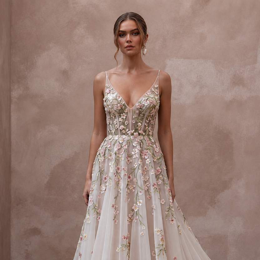 Spring Wedding Dresses with Bloom-Inspired Embroidery