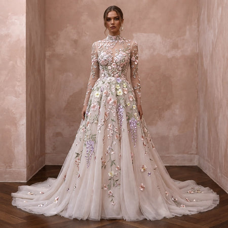 Spring Wedding Dresses with Bloom - Inspired Embroidery - Apparel & Accessories > Clothing > Wedding & Bridal Party Dresses > Wedding Dresses - Mignonette