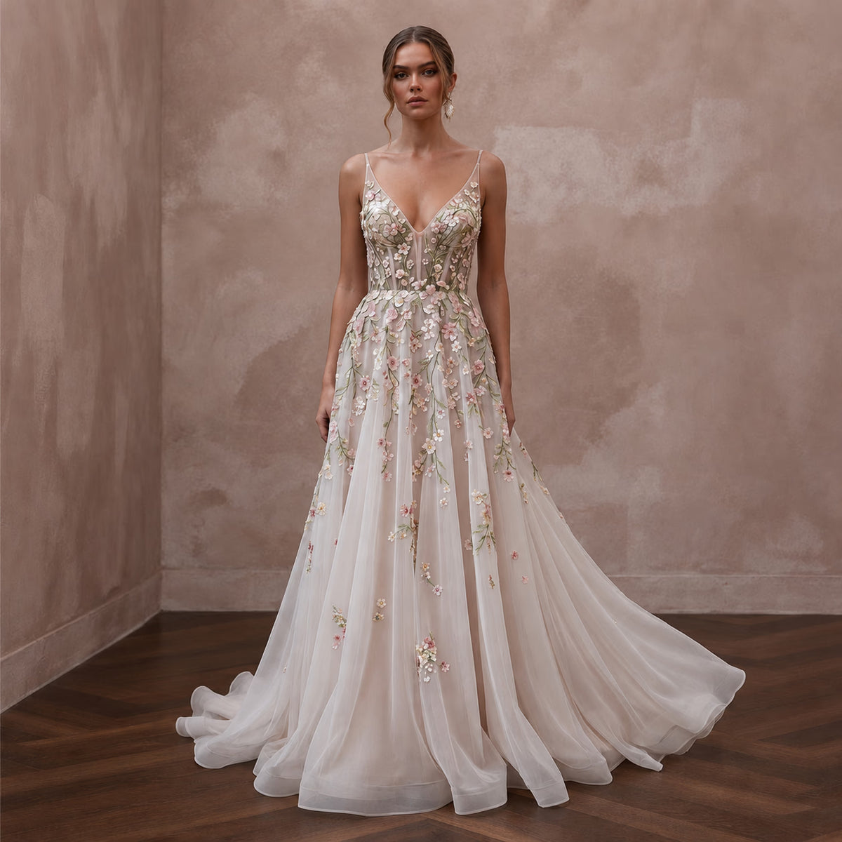 Spring Wedding Dresses with Bloom - Inspired Embroidery - Apparel & Accessories > Clothing > Wedding & Bridal Party Dresses > Wedding Dresses - Mignonette Bridal Main image